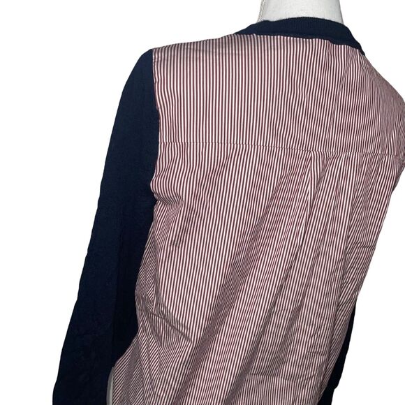 J. Crew Navy Sweater Front Striped Blouse Back Top Size Large - Picture 2 of 5